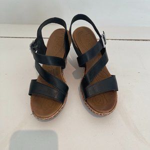 BOC Womens Strappy Sandals Wedge Heel Black Faux Leather Size 7M